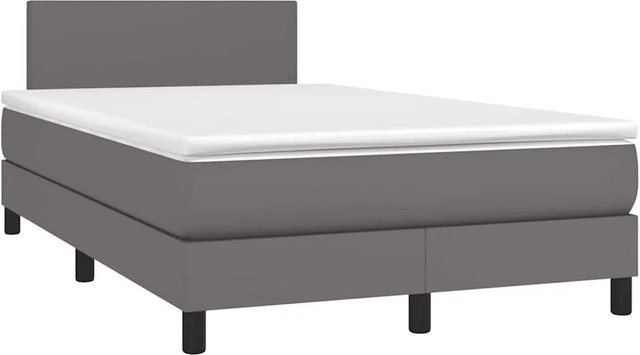 vidaXL Boxspringbett mit Matratze in Grau und Weiß, Hybridbett mit LED-Unterbettbeleuchtung und USB-Ladeport, Kunstleder und Stoff, B/T: 120 x 190 cm - Bild 1