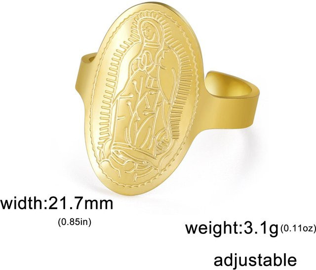 Ring Jungfrau Maria, Edelstahl, Gold, Damen, offener Ring - Bild 1