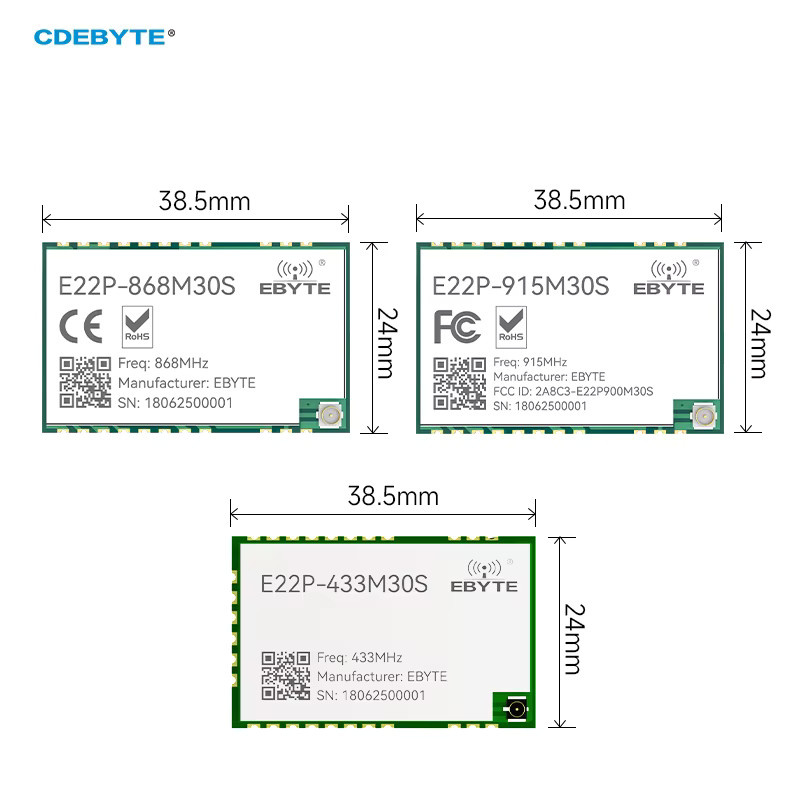 CDEBYTE E22P Serie LoRa Spread Spectrum Funkmodul SX1262/SX1268 in Grün mit PA+LNA+SWA ESD 30dBm 12KM SPI 433/868/915MHz - Bild 1