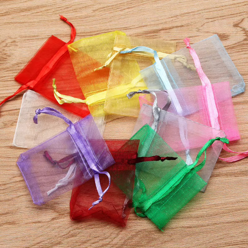 50er Set Laudsong Organza Geschenktaschen mit Kordelzug in Blau und Multicolour für Schmuck, Hochzeit und Party - Bild 2