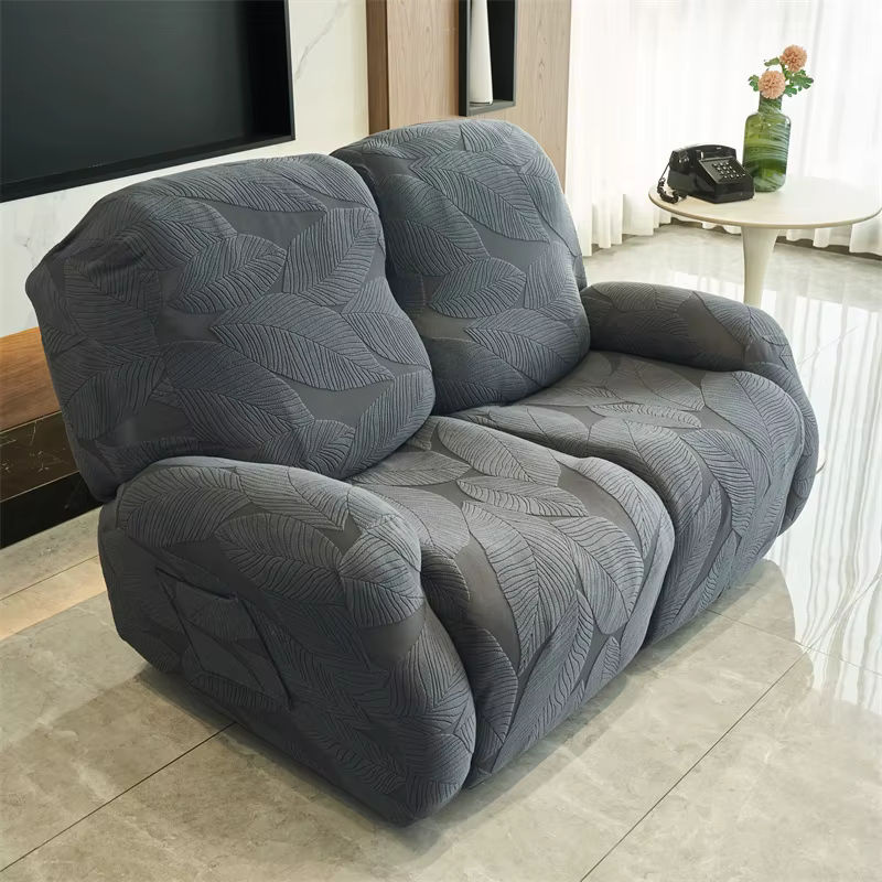 Yupartex Stretch-Bezüge für 2-Sitzer Jacquard Split-Relaxsofa in Grau mit Seitentasche und floralem Muster - Bild 3