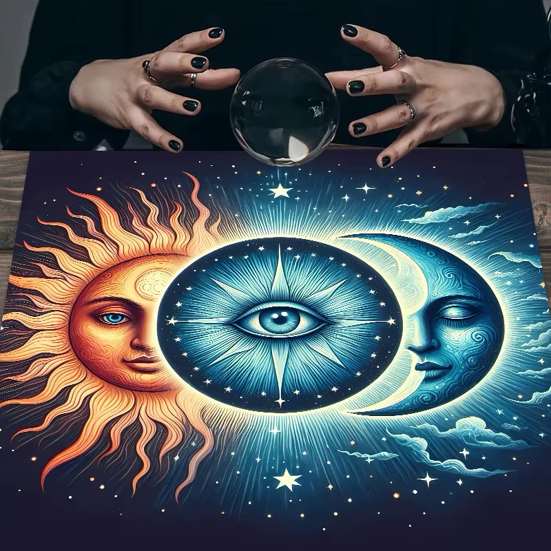 VIKAMA Sun & Moon Tarot-Tischdecke mit floralem Design in Schwarz und Multicolour für Meditation und Wahrsagerei - Bild 2
