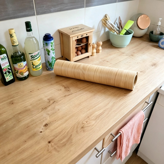 Selbstklebende Vinyl-Tapete in Holzoptik von luck amy, wasserfeste PVC-Möbeltapete in Braun zur Dekoration von Schränken und Möbeln - Bild 1