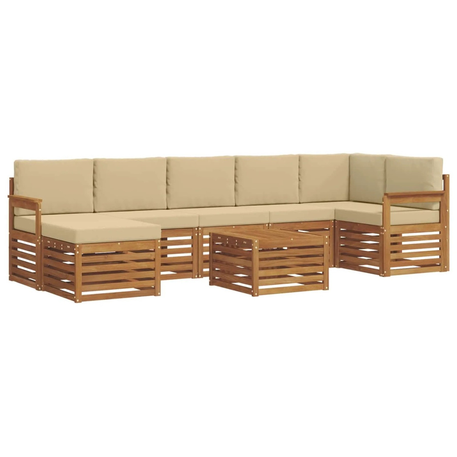 vidaXL Sofagarnitur 8-teilig aus Massivholz Akazie in Natur und Beige mit L-Form und Polsterkissen - Bild 2