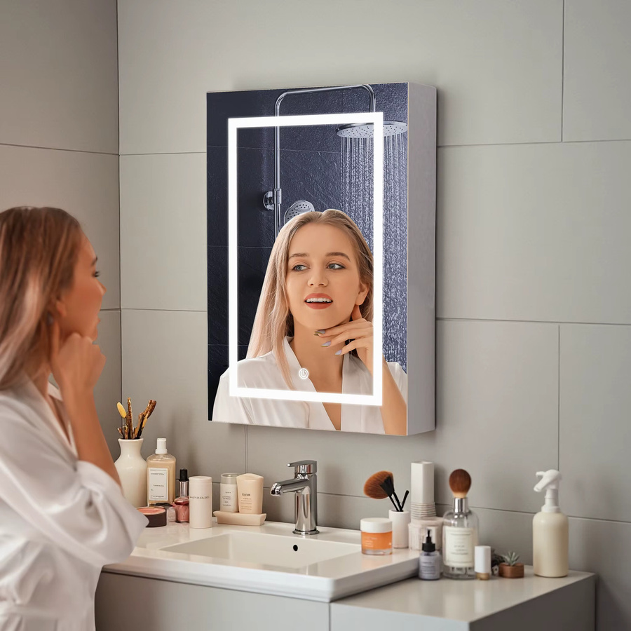Moderner Badezimmer-Wandspiegel mit LED-Beleuchtung und Touch-Schalter in Weiß, Breite: 50 cm, Höhe: 70 cm - Bild 2