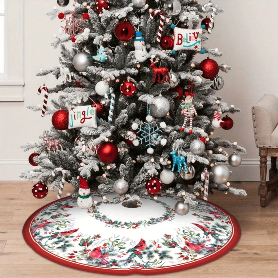 VIKAMA Weihnachtsbaum Rock mit roter Spitze und floralem Design in runder Form - Bild 2