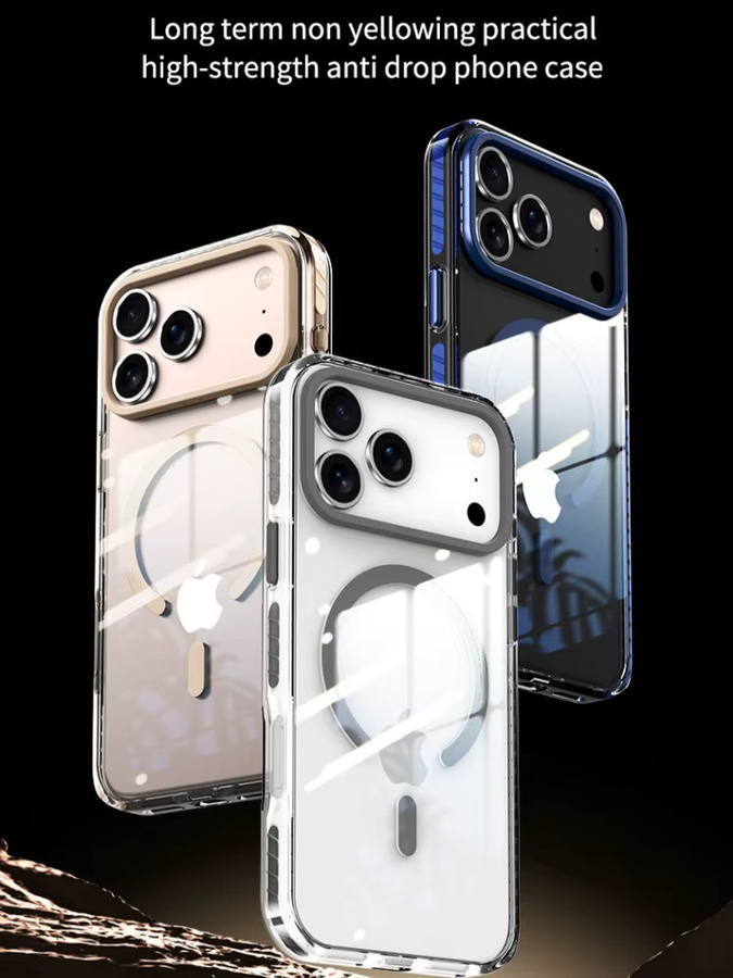 SUNWARD MagSafe Magnetische Kabellose Ladehülle für iPhone 17 Air 16E 15 14Plus 13 12 Pro Max, Transparente PE-Hülle mit gestreiftem Rand in Orange - Bild 6