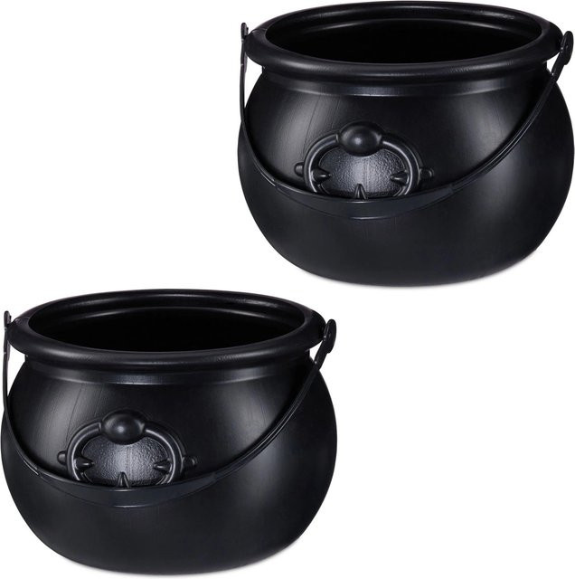 Relaxdays Hexenkessel 2er Set aus Kunststoff in Schwarz für Halloween und Faschingsparty, B: 13 cm, H: 19 cm - Bild 1