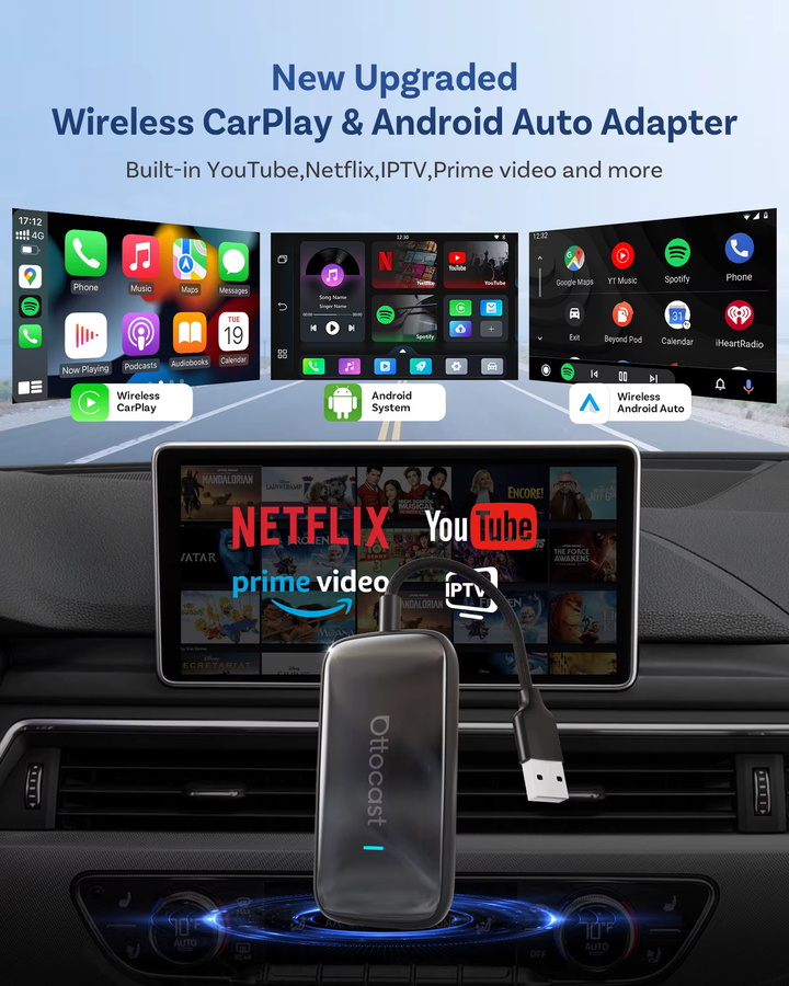 Ottocast Play2Video Ultra Kabellose CarPlay und Android Auto AI-Box mit WiFi6 für VW in Schwarz - Bild 2