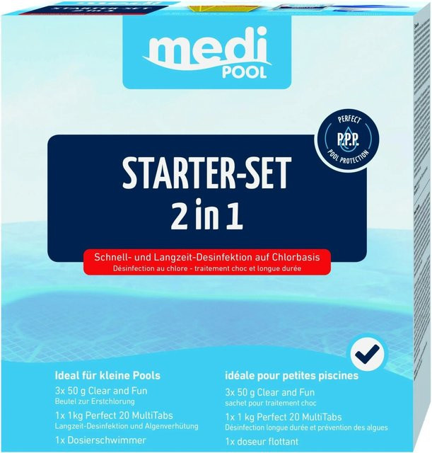 mediPOOL Starter Set 2in1 Perfect mit 20 MultiTabs, Schwimm-Dosierer und 3 Dosierbeuteln zur Schockchlorung und Desinfektion - Bild 1