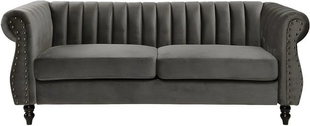 Vente-unique Sofa Trumbo Chesterfield aus Samt in Grau mit einer Breite von 195 cm - Bild 1