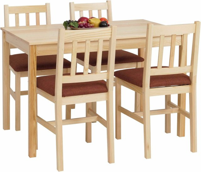 Esszimmer-Set MCW-F77 aus Massiv-Holz Kiefer im Landhausstil mit 4 Stühlen und Tisch, Farbe Natur und Terrakotta, Breite: 110 cm - Bild 1