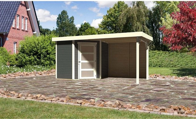 Karibu Holz-Gartenhaus Linköping mit Flachdach in Terragrau, lackiert, B/T/H: 213 x 218 x 209 cm - Bild 1