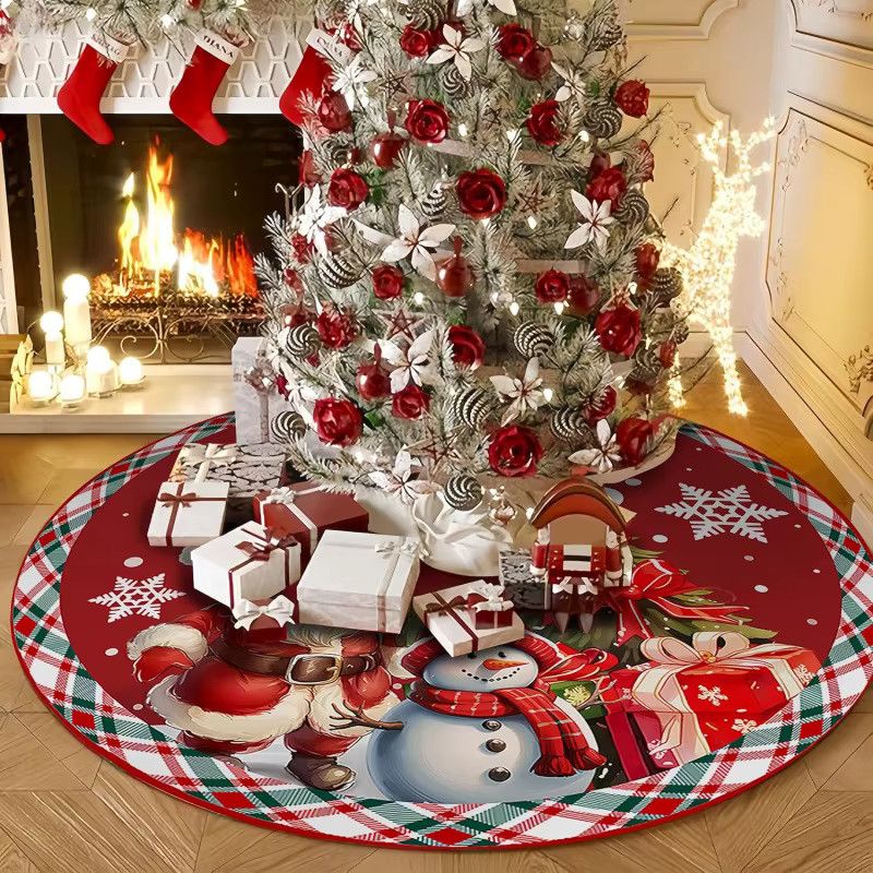 VIKAMA Weihnachtsbaum-Rock mit Weihnachtsmann-Motiv in Rot kariert für deine Weihnachts- und Neujahrsdekoration - Bild 3