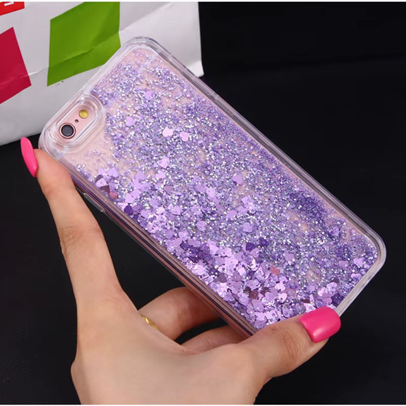 Nephy Handyhülle mit Herz und Sternen Glitter in Lila für iPhone 15 14 13 12 11 Pro Max XS XR SE mit dynamischem Flüssigkeits-Effekt - Bild 2