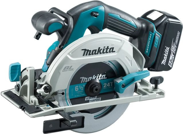 Makita Akku-Handkreissäge DHS680RTJ 18 V mit 5,0 Ah Akku, Schwarz-Grau-Türkis - Bild 1