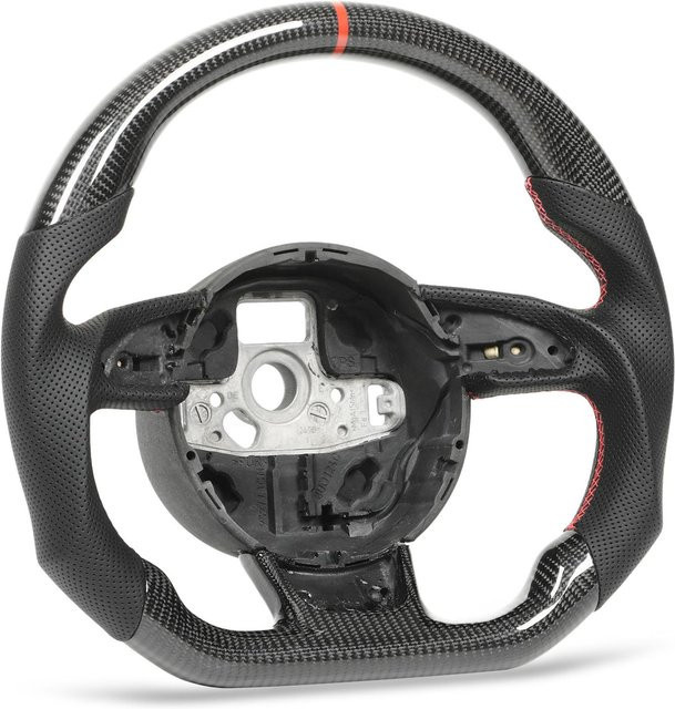 Awinner Carbonfaser-Lenkrad mit perforiertem Leder und roten Ziernähten für Audi B8.5 RS3 RS4 RS5 RS6 RS7 (2013–2016), Schwarz - Bild 1