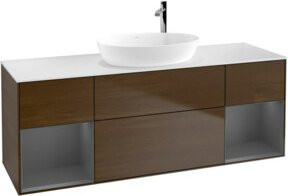 V&B Waschtischunterschrank Finion in Walnuss Furnier und Lack, Breite: 160 cm - Bild 1