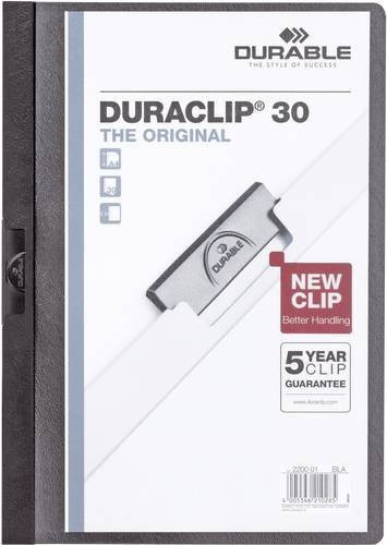 Durable Klemmmappe DURACLIP 30 DIN A4 Schwarz mit transparentem Deckel aus Folie und Spezialstahl - Bild 1