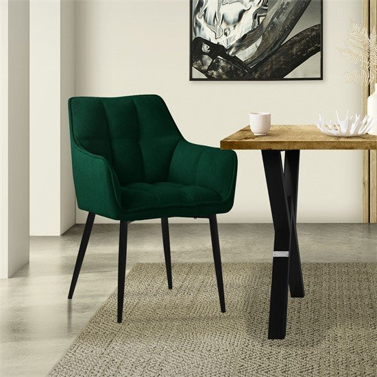 ML-Design Esszimmerstuhl aus Frotteestoff in Dunkelgrün mit gepolsterter Sitzfläche und Armlehnen - Bild 1