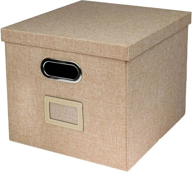 HMF Aufbewahrungsbox mit Deckel für DIN A4 Hängeregister und Kallax, Beige, B/T/H: 37,5 x 28 x 28 cm - Bild 1