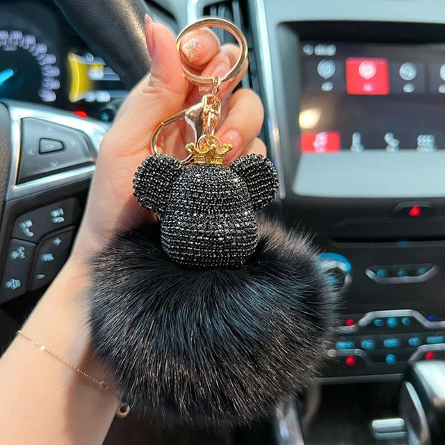 Taschenanhänger Diamantbär, Fuchsfell, schwarz, Damen - Bild 1