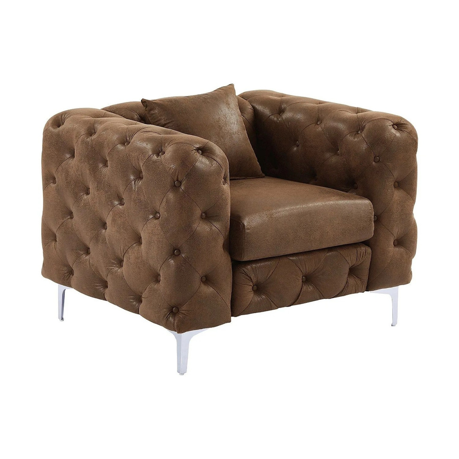 Vente-unique Sessel Edwina Chesterfield in Braun mit gerader Rückenlehne aus Mikrofaser, Höhe: 106 cm - Bild 2