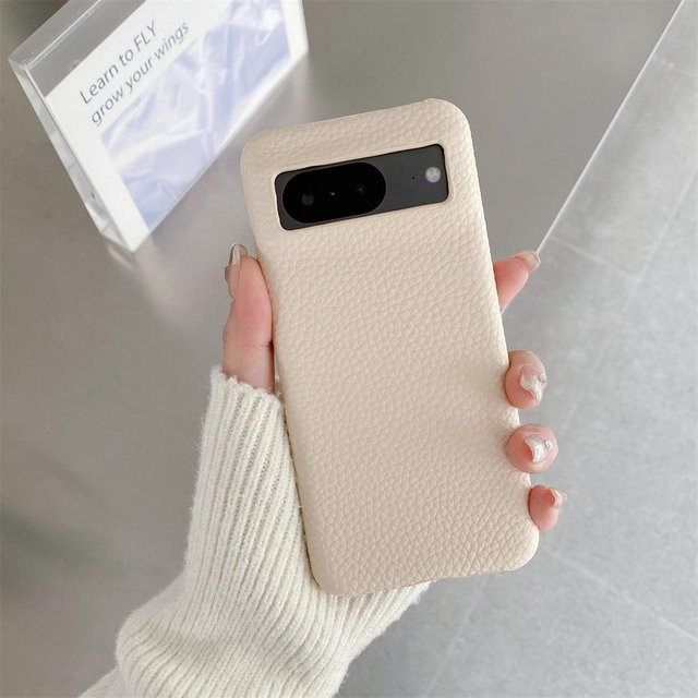 Stoßfeste Handyhülle aus Leder mit Lychee-Muster für Google Pixel 8 7 6 Pro 7A 6A 8Pro 5A in Beige - Bild 1