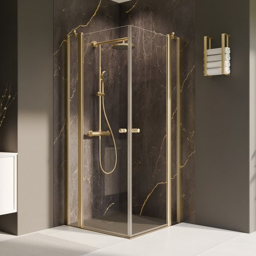 Breuer Duschkabine Elana 2.0 Eckeinstieg mit 4-teiliger Drehtür, Glas satiniert, Goldfarben, B/T: 100 x 100 cm - Bild 1