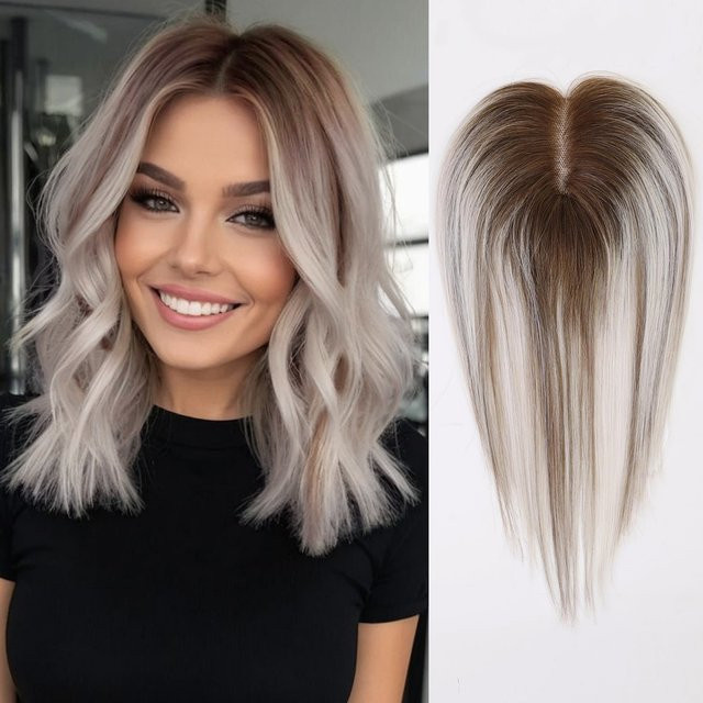 HAIRCUBE Clip-in-Haarteil, 12 Zoll, Aschegrau bis Braun Ombre, Remy Echthaar, Damen - Bild 1