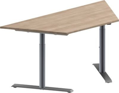 Schäfer Shop Genius Konferenztisch MODENA FLEX Trapez mit T-Fuß Rundrohr in Eiche-Dekor und Weißaluminium, B: 160 cm, T: 80 cm, H: 65-85 cm - Bild 1