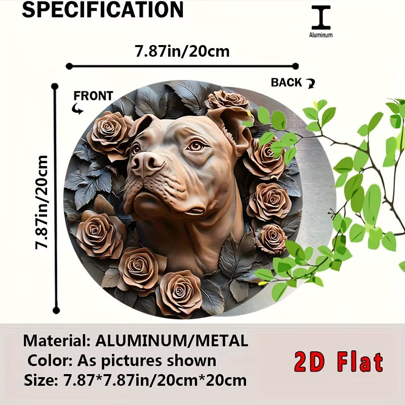 Potdemiel Wandkunst Pitbull mit Rosen, runde Metall-Dekoration für den Tisch, Durchmesser: 20 cm - Bild 2
