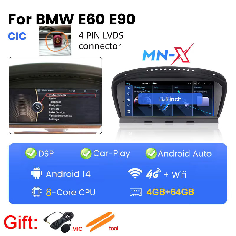 Navifly ID8 Android 14 Intelligentes 2 Din Autoradio für BMW E60 E61 E63 E64 E90 E91 E92 E93 mit Carplay, GPS und Multimedia, Schwarz - Bild 6