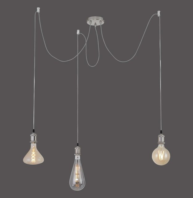 Just Light Pendelleuchte DIY 3-flammig aus Stahl in Silber im Retro-Design mit E27 Fassung - Bild 1
