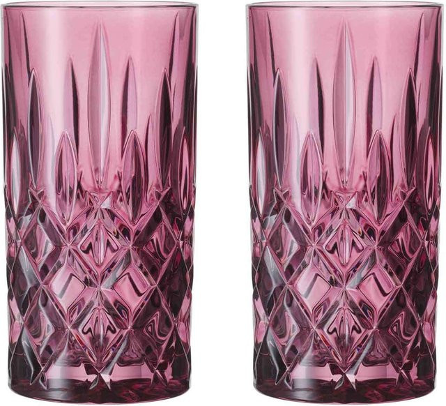 Nachtmann Noblesse Tumbler Longdrinkgläser mit geometrischem Muster, 2er Set, Lila, 395 ml pro Glas - Bild 1