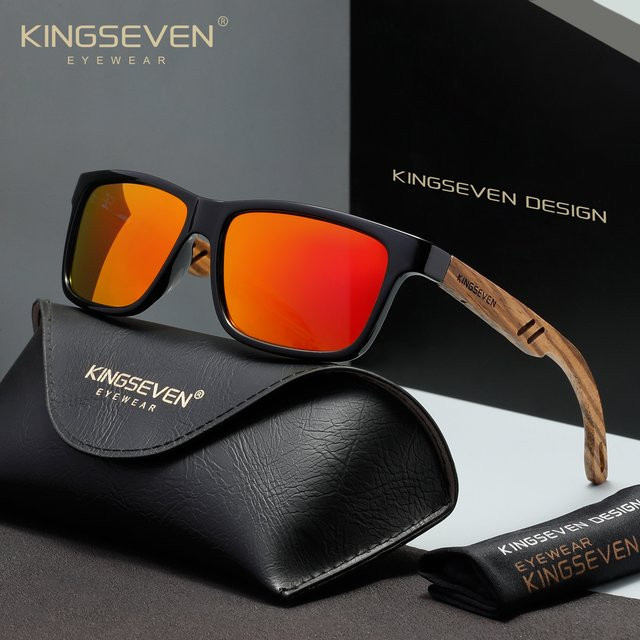 KINGSEVEN Sonnenbrille, Retro, Vollrand, Square, Holz, Unisex, polarisiert - Bild 1
