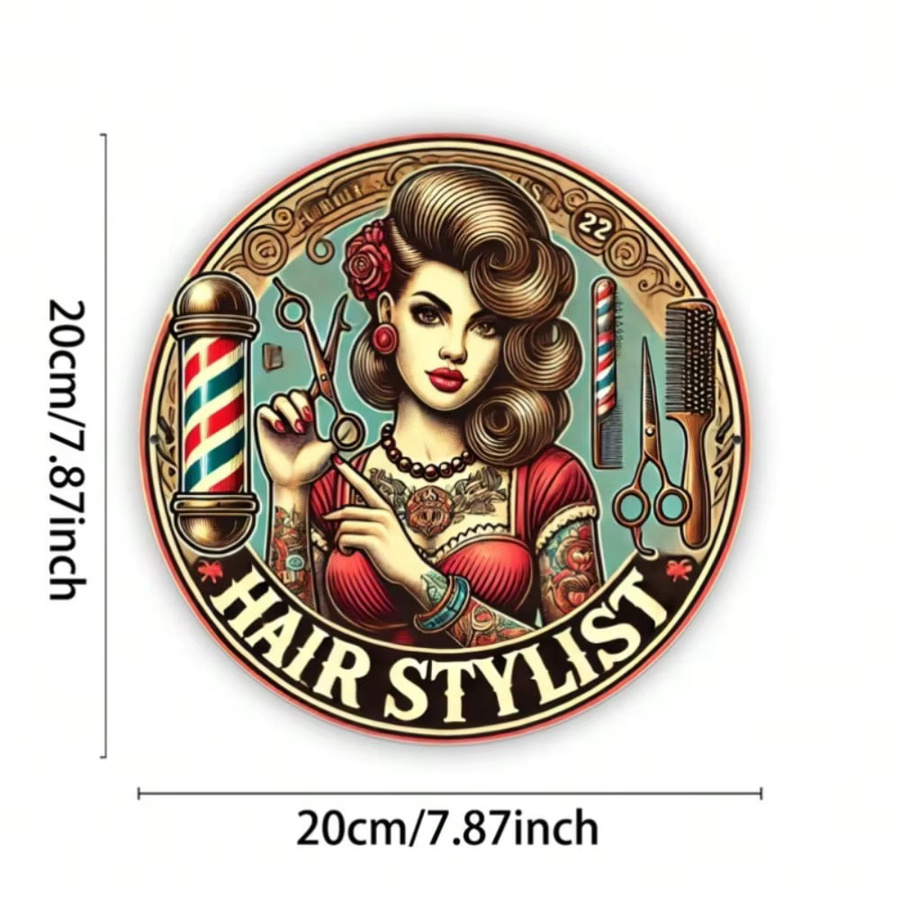 Retro-Friseur-Aluminiumschild CIFBUY als Wanddekoration aus Metall für Friseursalons und Cafés, Mehrfarbig, Breite: 20,32 cm, Höhe: 20,32 cm - Bild 2