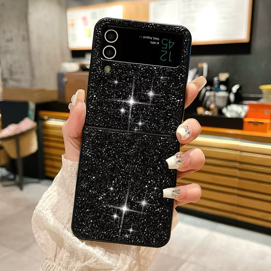 Luxuriöse Samsung Galaxy Z Flip Handyhülle mit Diamanten und Strasssteinen in Schwarz, ultradünn und stoßfest - Bild 4