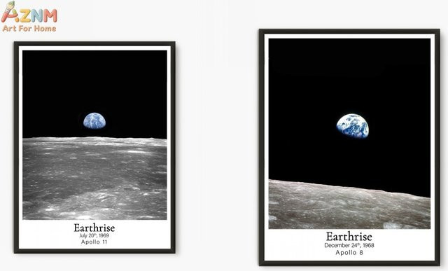AZNM Vintage Apollo Earthrise Weltraumfotografie Leinwand-Wandkunst, Retro NASA Mondmission Druckposter in Multicolour, ungerahmtes Textil-Poster - Bild 1