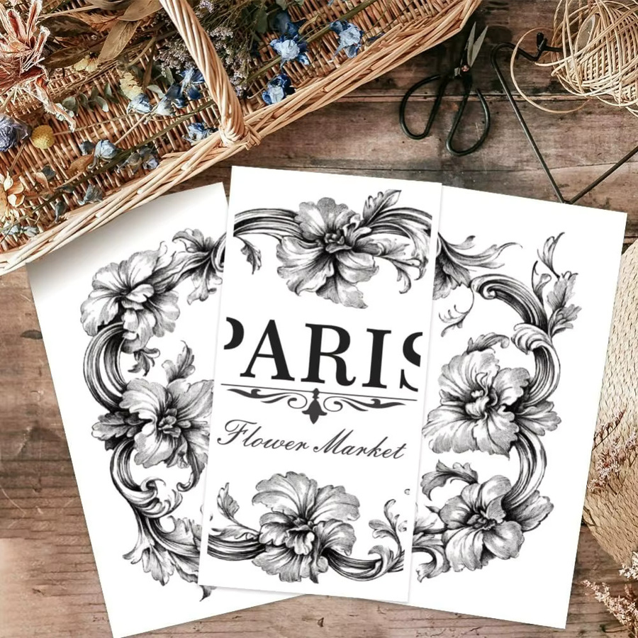 3er-Set Paris Flower Rub on Transfers im Vintage-Design für Möbel und Kunsthandwerk, B: 30,5 cm, H: 15,2 cm - Bild 2