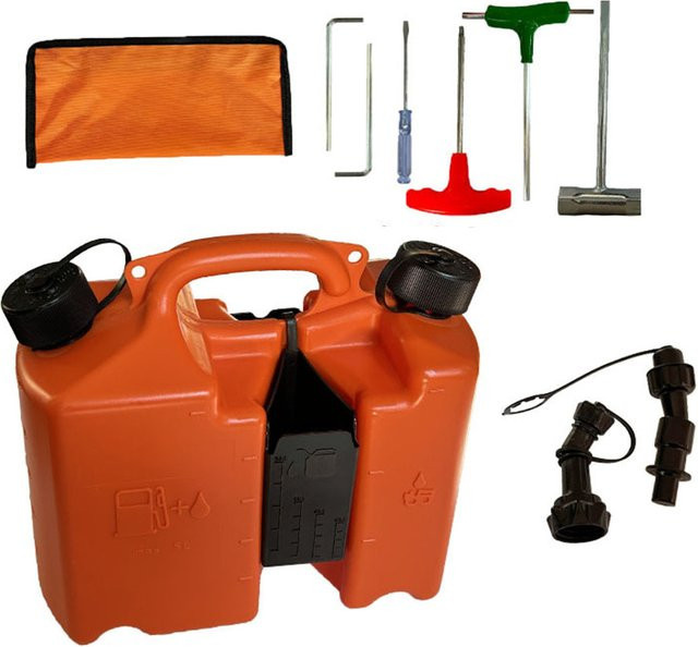 VIBRATITE Kettensägen-Kraftstoffbehälter mit Smart-Control-Ausgießstutzen-Verlängerungskit, Farbe: Orange, 5 l Kraftstoff und 3 l Ölkapazität, Werkzeug 0000-881-0113 - Bild 1