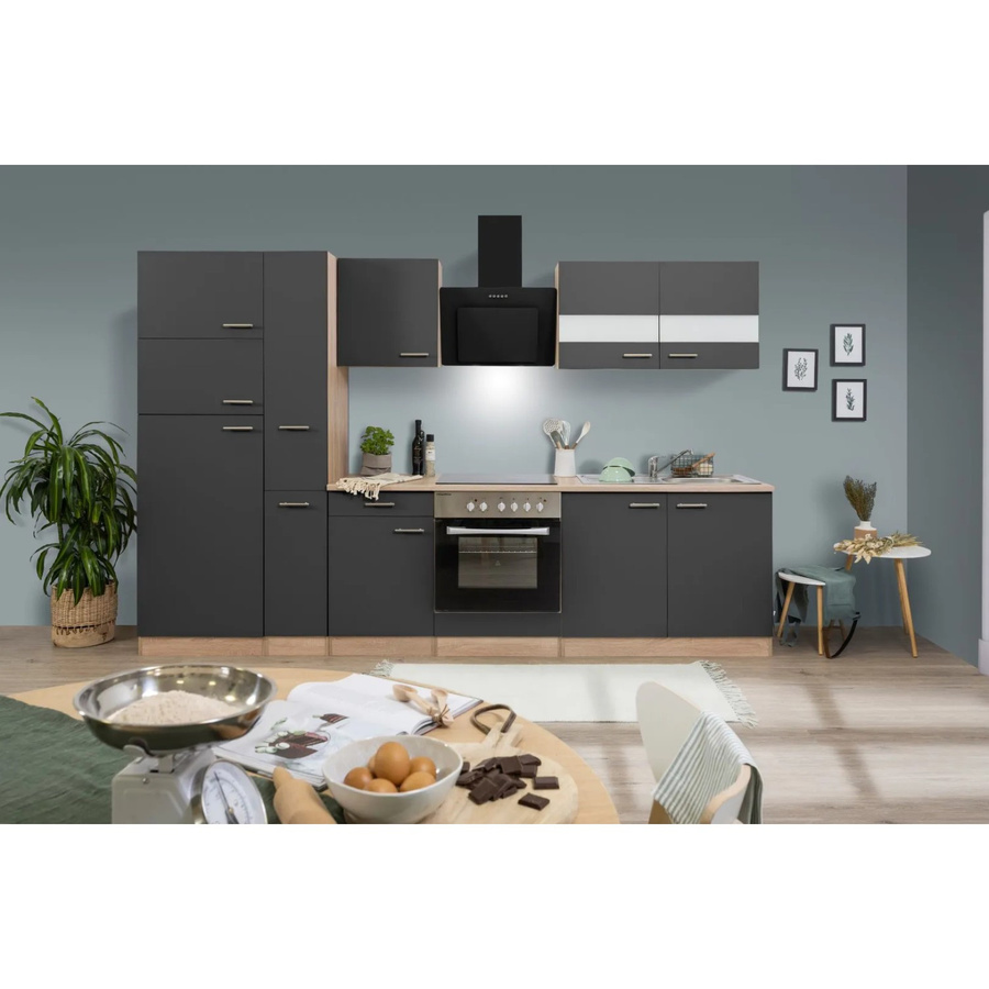 Respekta Küchenzeile KB300ESGCGKE in Grau-Eiche Sägerau Nachbildung mit Glastüren und Soft-Close-Funktion, Breite: 300 cm, Tiefe: 55 cm - Bild 2