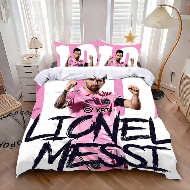 Bettwäscheset mit Bettbezug und Kissenbezug von Lodestar in Pink, Design MessiS oder LionelS, Mikrofaser für Erwachsene und Kinder, B/H: 140 x 210 cm - Bild 1