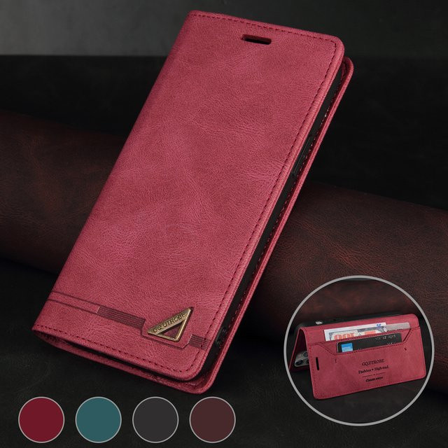 Leder Flip Case für Samsung Galaxy A10S A20E A21S A30 A31 A40 A41 A50S A51 A70 A71 A81 als magnetische Brieftasche mit Standfunktion in Schwarz und Rot - Bild 1