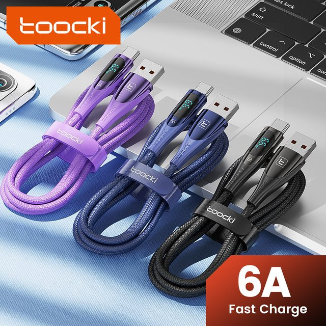 Toocki USB-C Schnellladekabel 6A mit Digitalanzeige in Blau - Bild 1