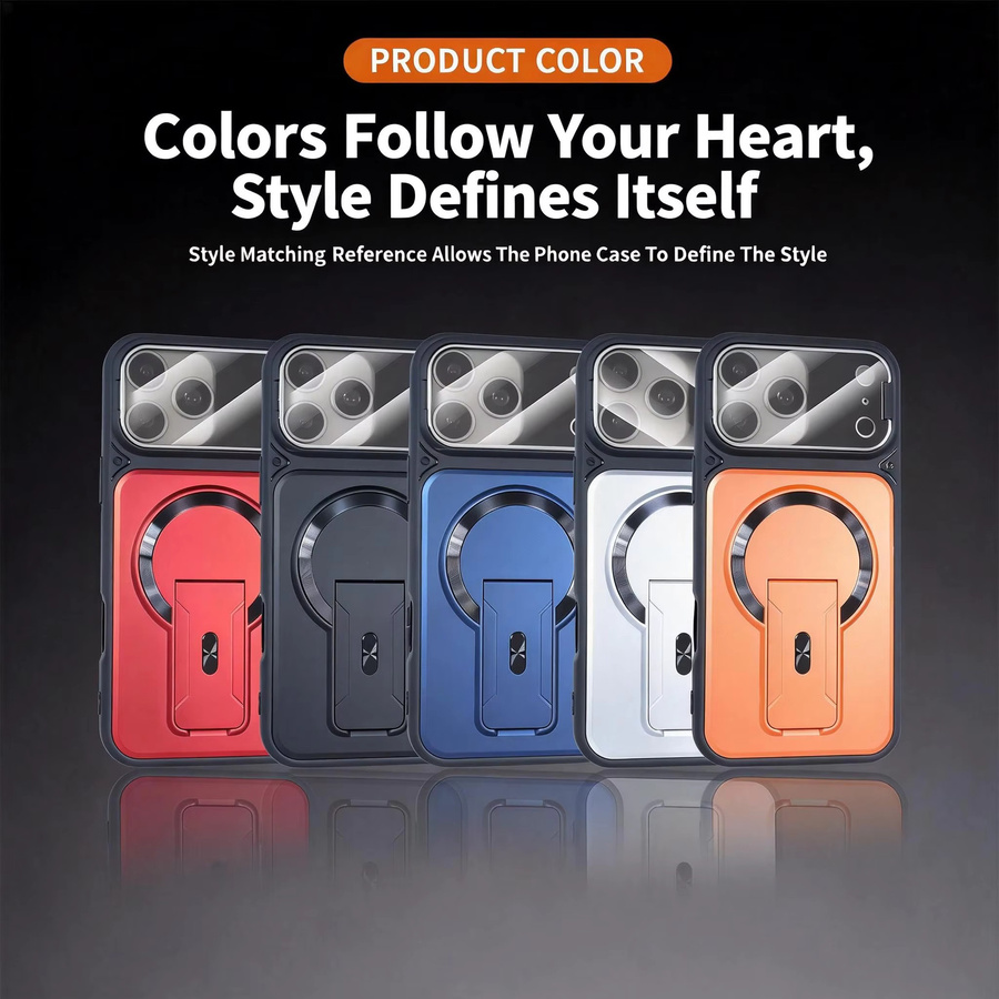 szHAIyu Magnetische MagSafe Handyhülle für iPhone 11 bis 17 Pro Max mit Kamerahalterung und stoßfester Hartschale in Orange - Bild 6