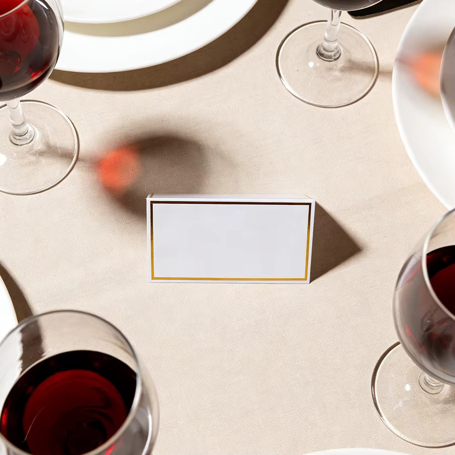 Elegante Blanko-Tischkarten mit Goldfolienrand in Weiß aus Papier für Hochzeit, Party und besondere Anlässe - Bild 3