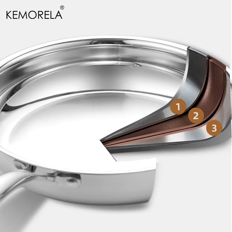 KEMORELA Bratpfanne aus Edelstahl 304, unbeschichtet, dreischichtig, Silber - Bild 2