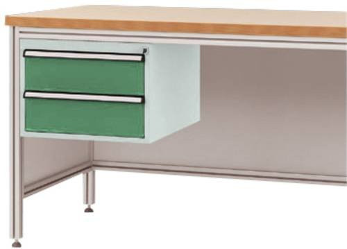 Manuflex ZB4522.6011 Gehäuse-Unterbau für ALU-Arbeitstische in Green/Multicolour mit 2 Schubfächern, Nutzhöhe: 300 mm, für Tischtiefe: 800 mm - Bild 1