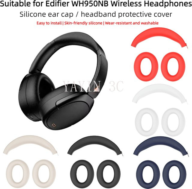 Silikon-Schutzhülle für Edifier WH950NB Active Noise Cancelling Wireless-Kopfhörer in Schwarz mit Ohrenschützern und Stirnband-Schutz - Bild 1
